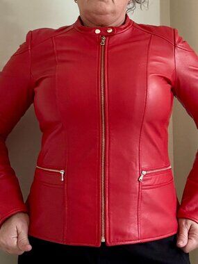 Danier Red Leather Jacket M Genuine Leather Moto Style